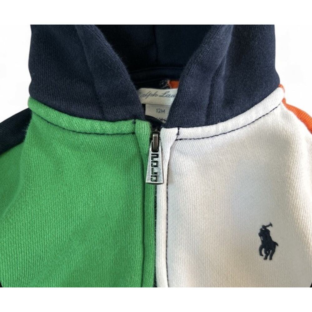 Ralph Lauren Colorblock Full Zip Hoodie Sweatshirt Baby Boy 12 Months Pony Logo - Picture 5 of 8